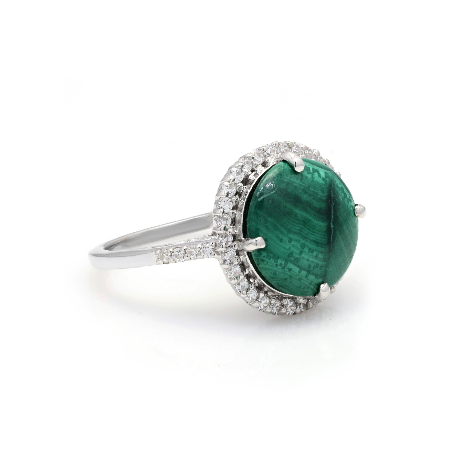 925 Sterling Silver Malachite Ring - Green Stone Unisex Ring
