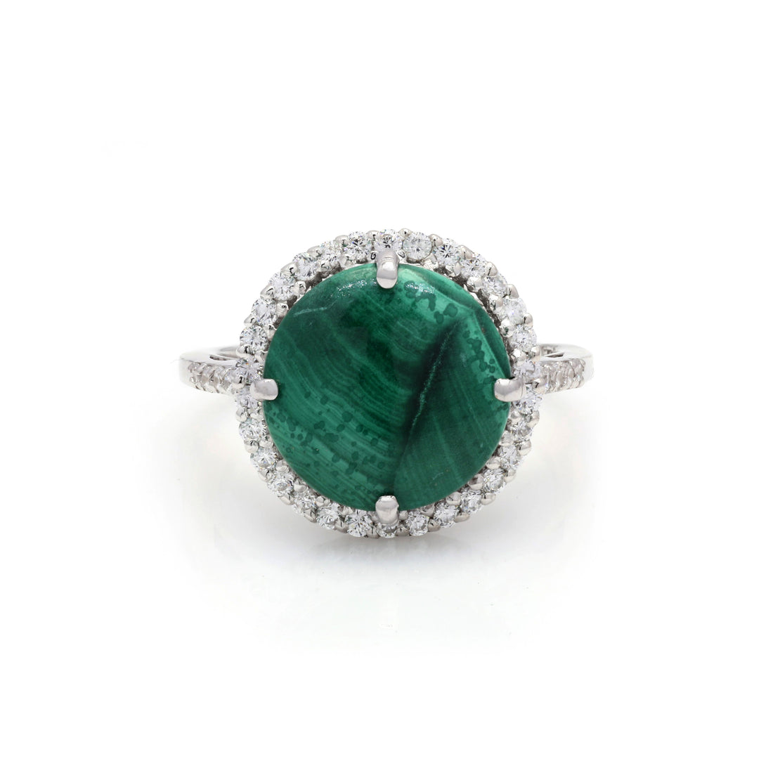 925 Sterling Silver Malachite Ring - Green Stone Unisex Ring