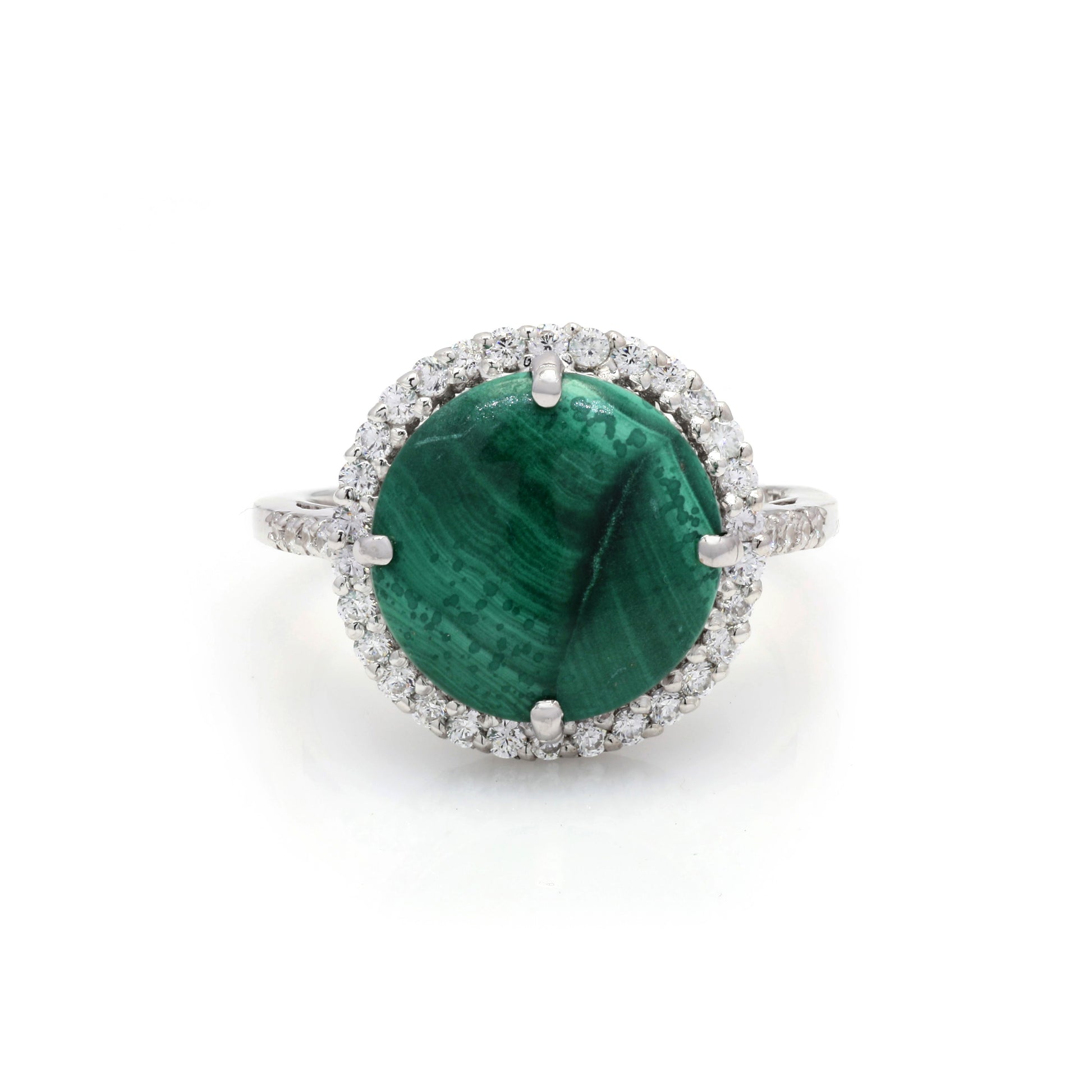 925 Sterling Silver Malachite Ring - Green Stone Unisex Ring Front View