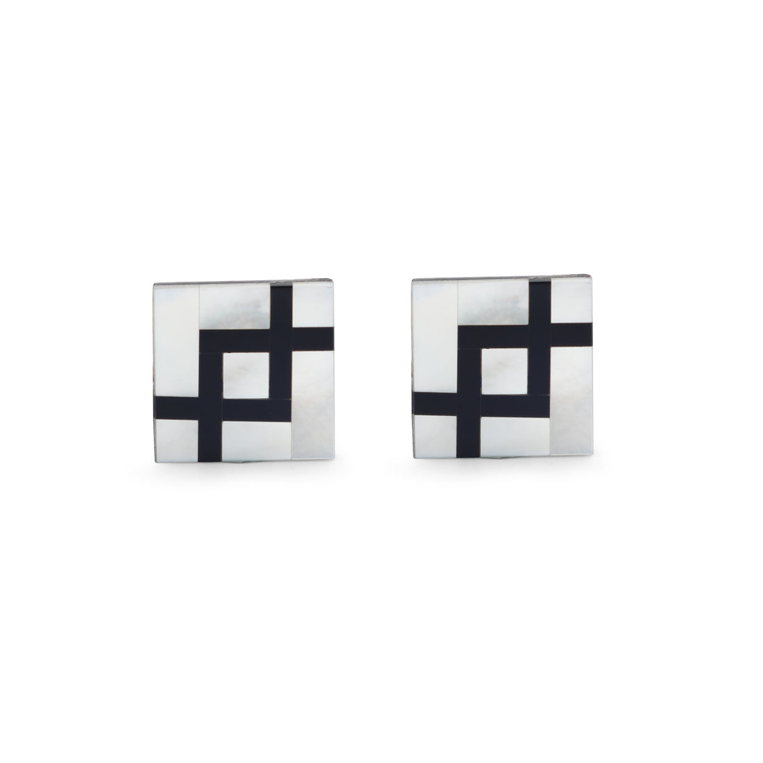 925 Sterling Silver Mother of Pearl & Black Onyx Cufflinks Side View