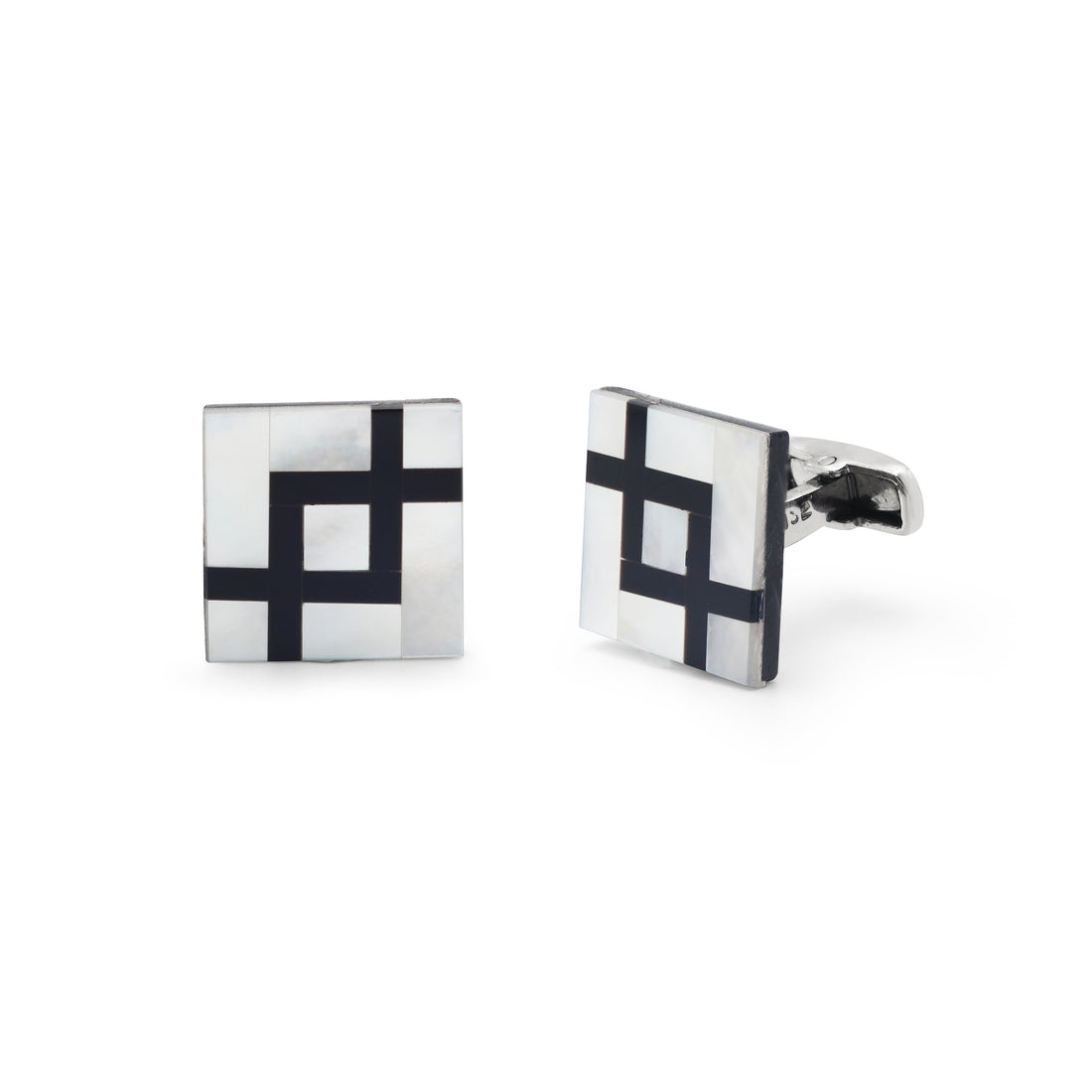 925 Sterling Silver Mother of Pearl & Black Onyx Cufflinks Side View