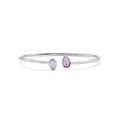 925 Sterling Silver Open Bangle with Dual Purple Gemstones – Minimalist Women’s Bracelet
