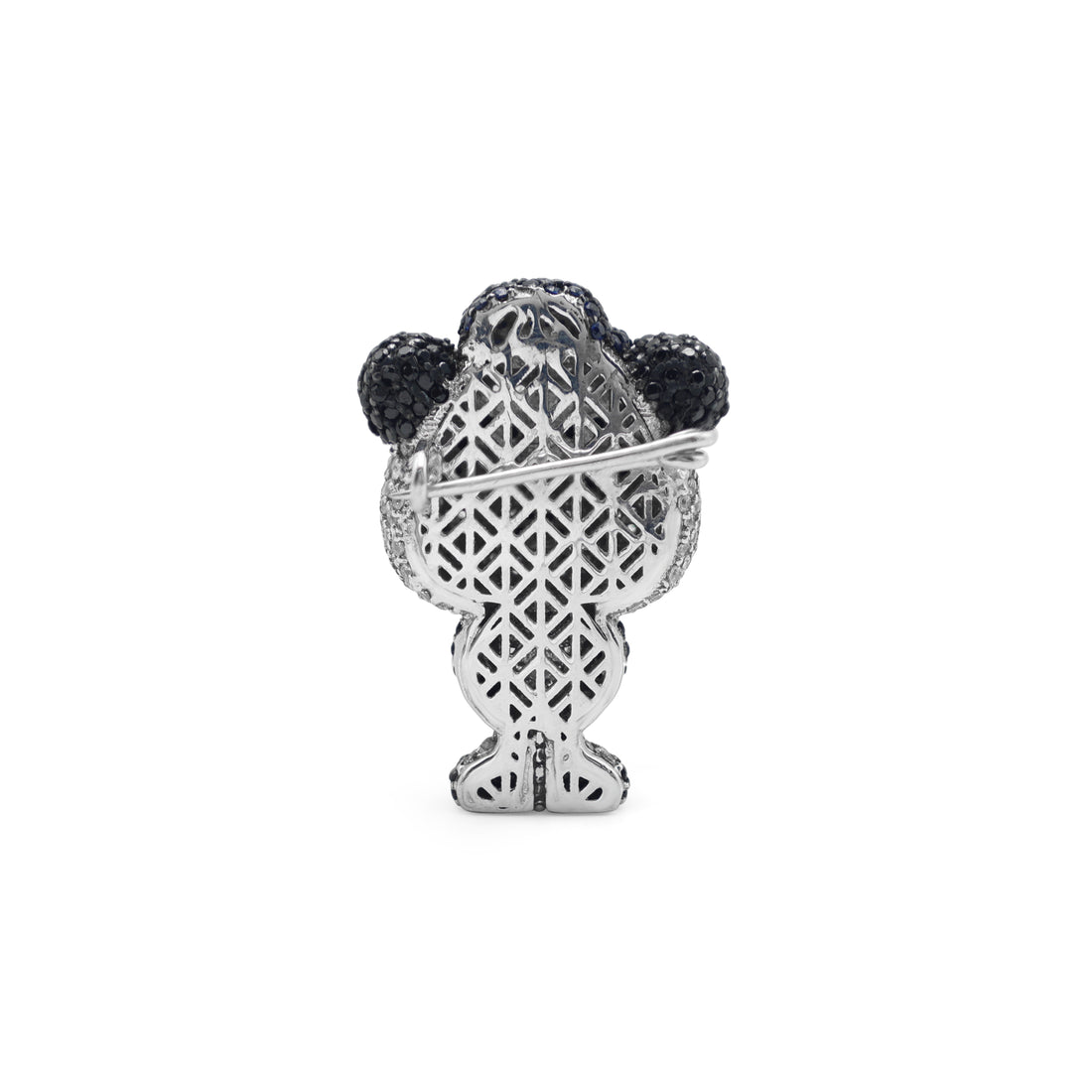 925 Sterling Silver Panda Brooch | Cubic Zirconia, Black Spinel Stone Side View