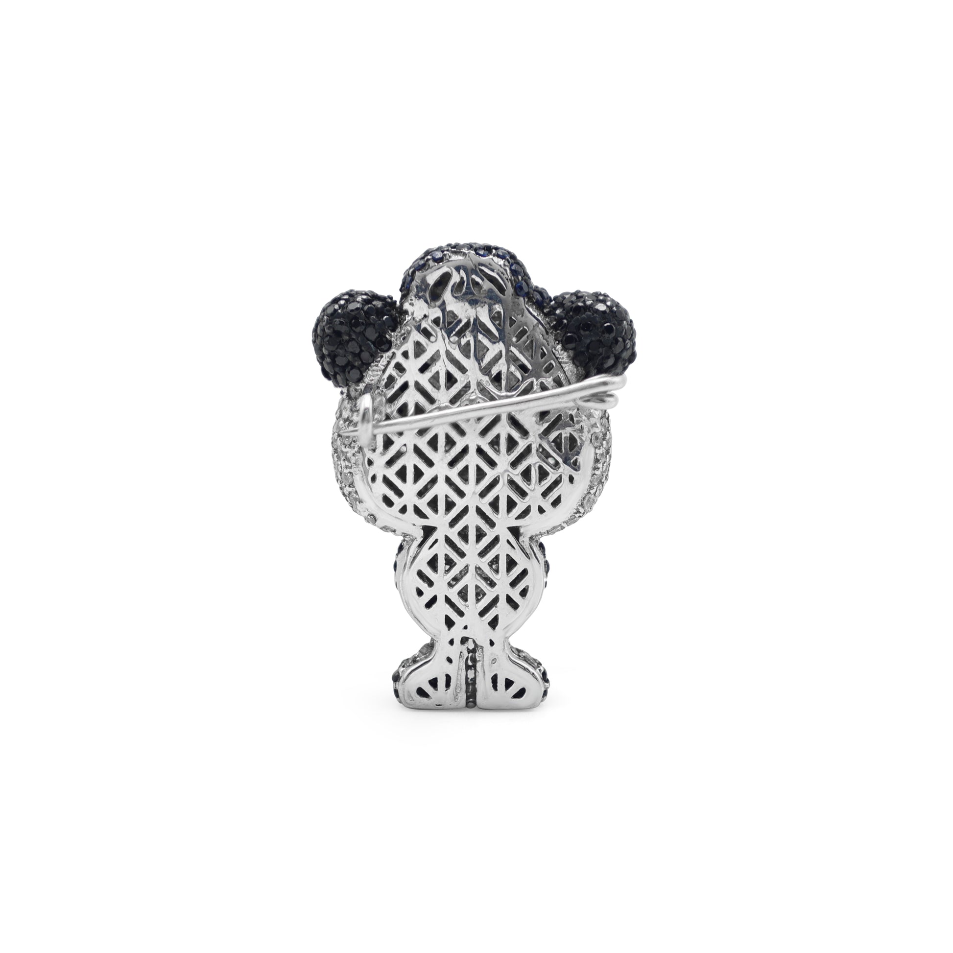 925 Sterling Silver Panda Brooch | Cubic Zirconia, Black Spinel Stone Back View