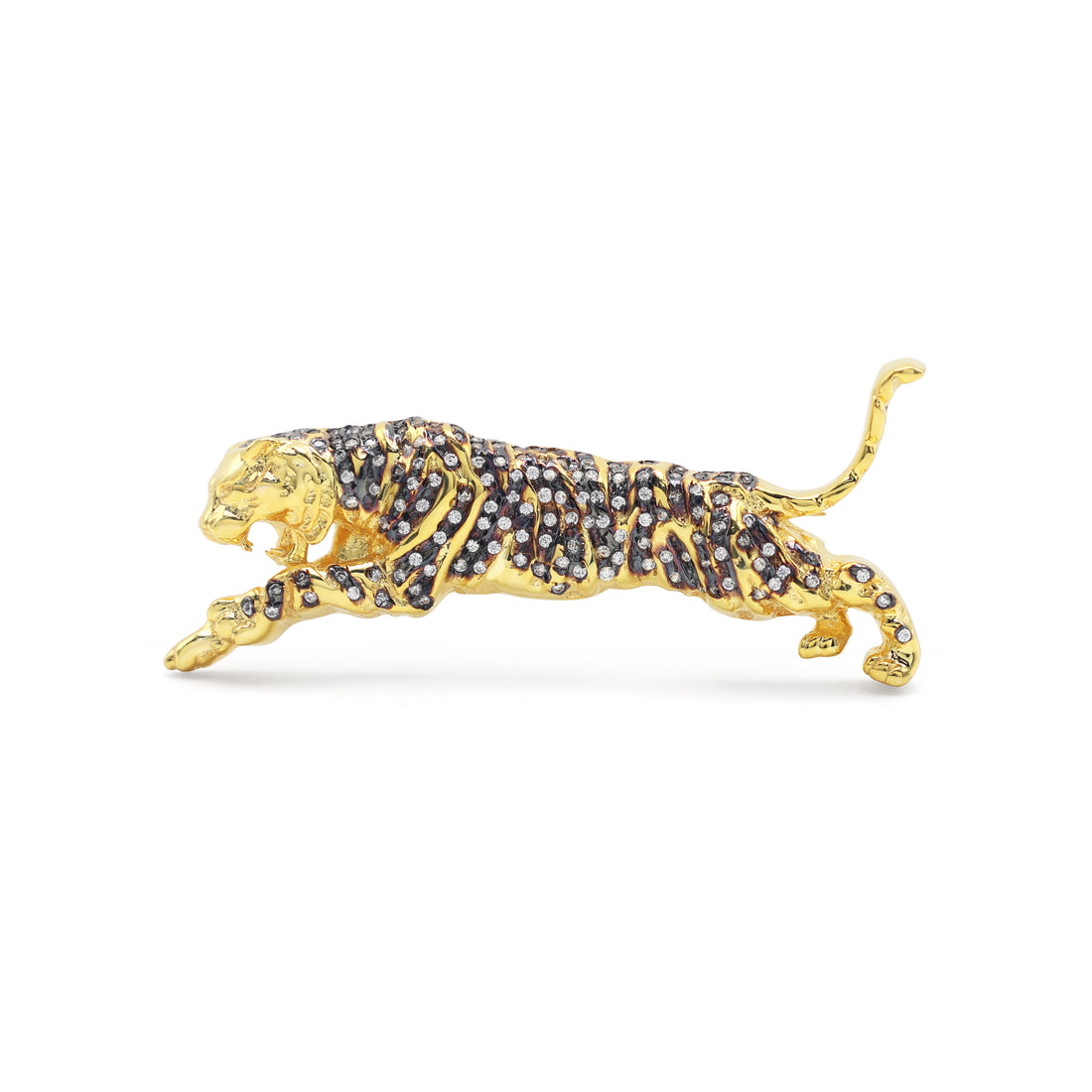 925 Sterling Silver Panther Brooch Yellow Gold & Black Rhodium Plated