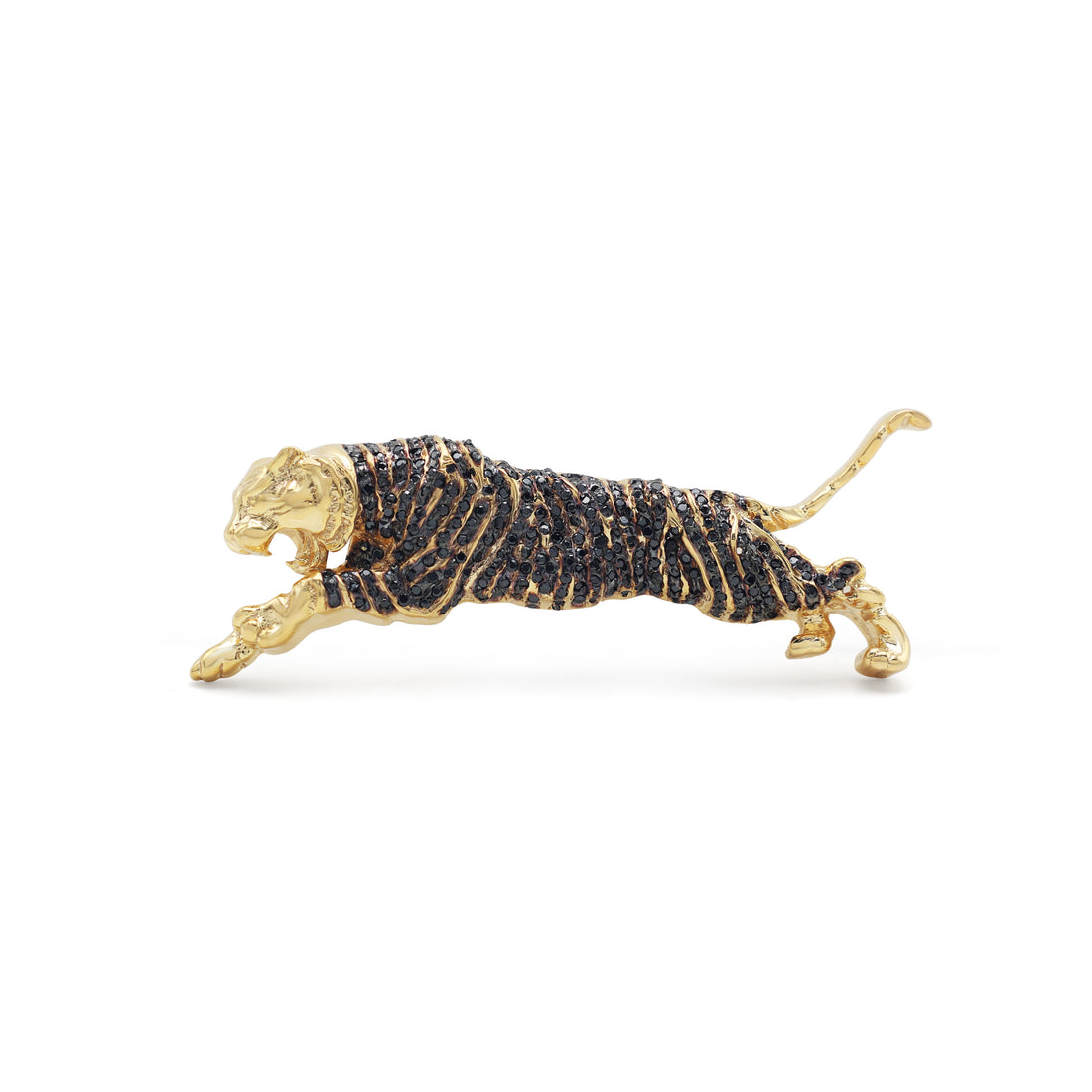 925 Sterling Silver Panther Brooch | Yellow Gold & Black Rhodium Plated | Black Spinel Stones