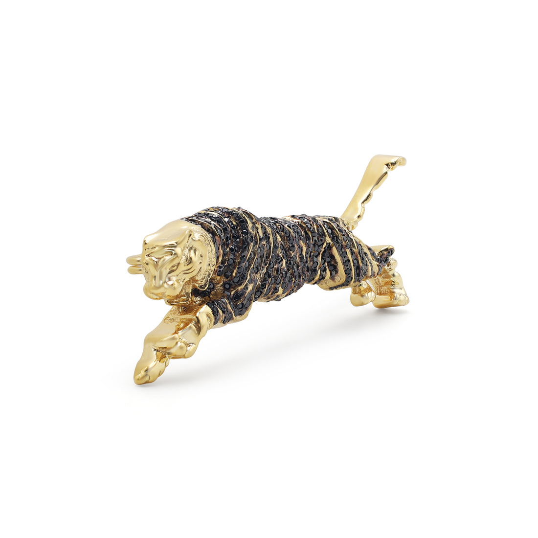 925 Sterling Silver Panther Brooch | Yellow Gold & Black Rhodium Plated | Black Spinel Stones