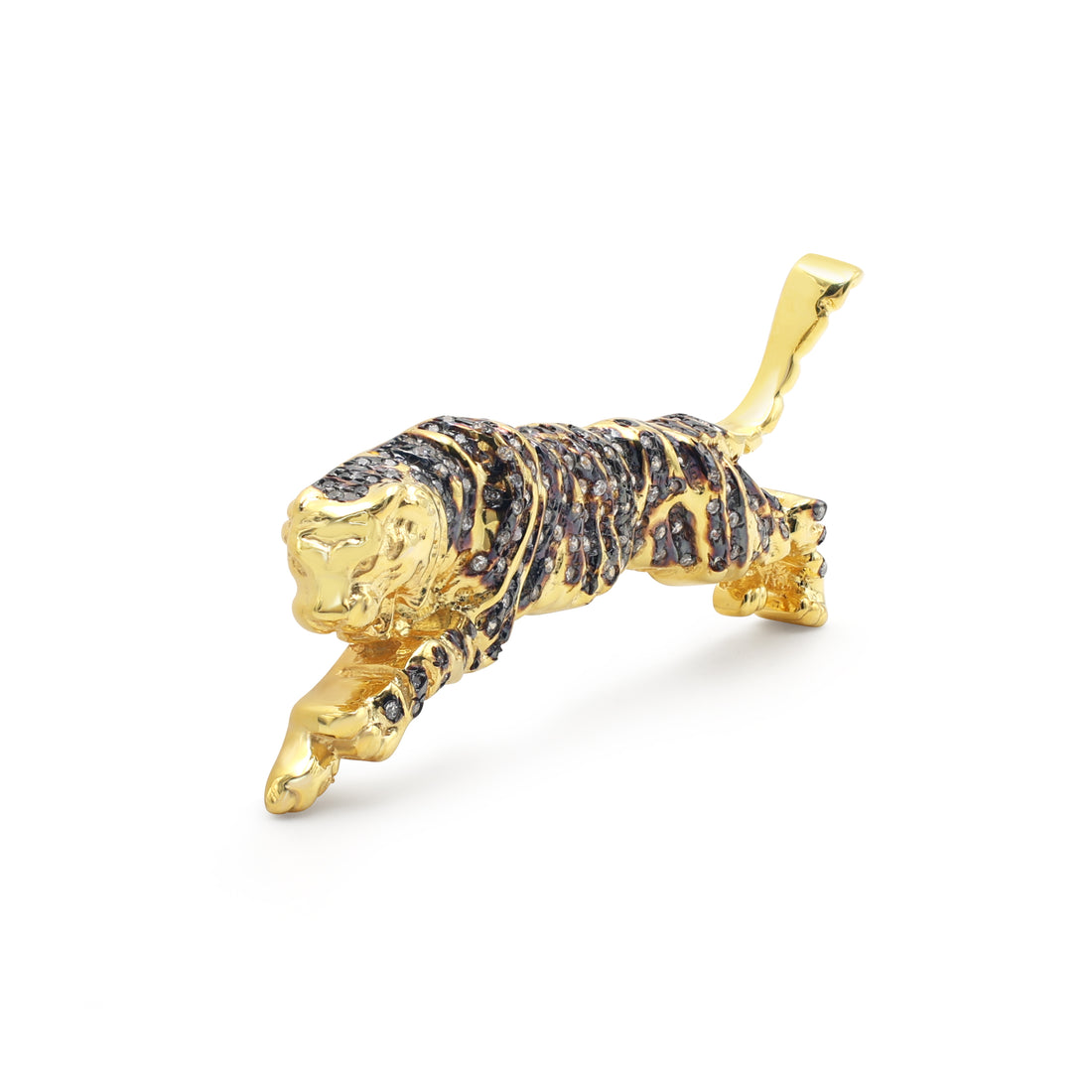 925 Sterling Silver Panther Brooch Yellow Gold & Black Rhodium Plated