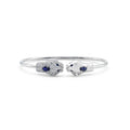925 Sterling Silver Panther Head Bangle Bracelet with Lab Grown Blue Stone Eyes
