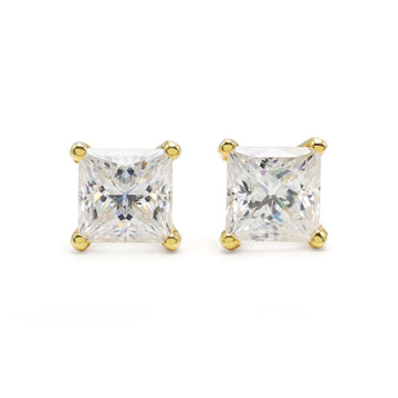 925 Sterling Silver Princess Moissanite Stud Earrings