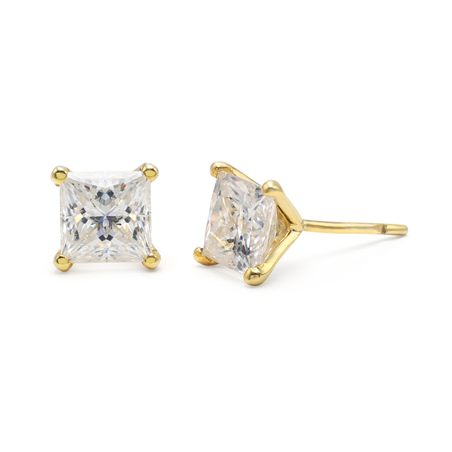 925 Sterling Silver Princess Moissanite Stud Earrings Side View