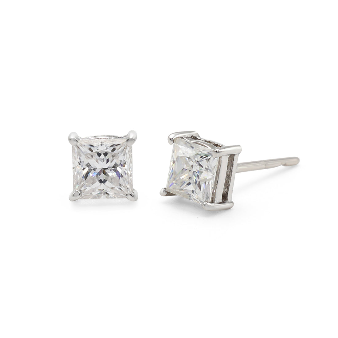 925 Sterling Silver Princess Moissanite Studs Earrings
