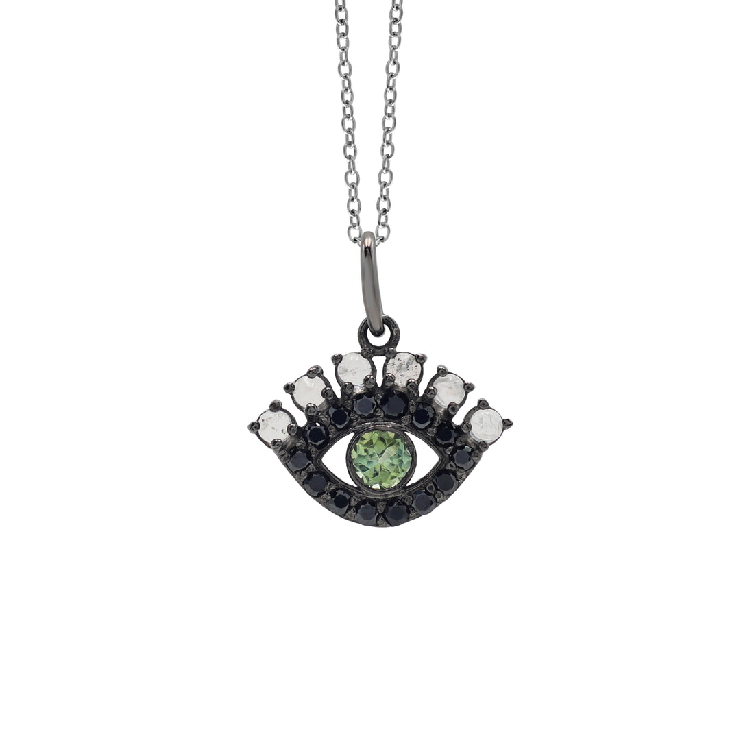 925 Sterling Silver Rainbow Moonstone Evil Eye Peridot Pendant