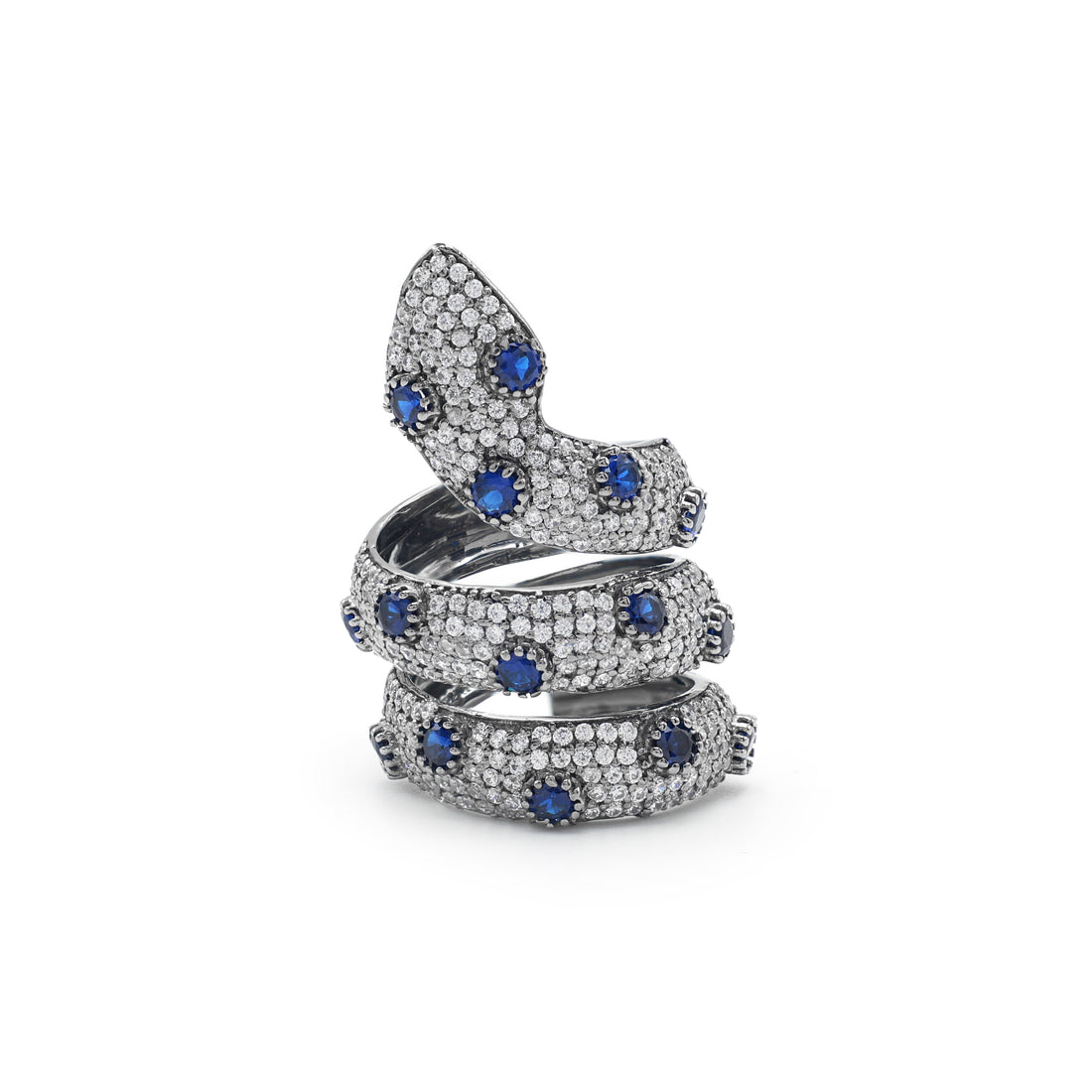 925 Sterling Silver Rhodium Plated Cubic Zirconias Snake Ring La Joyeria
