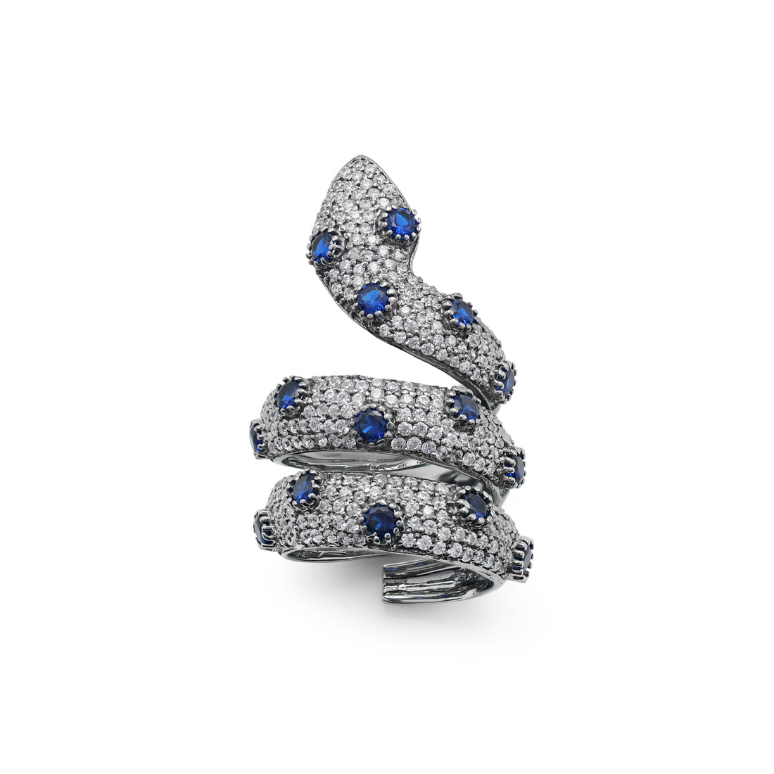 925 Sterling Silver Rhodium Plated Cubic Zirconias Snake Ring La Joyeria
