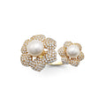 925 Sterling Silver Rhodium Plated Floral Ring with Pearls Front-Top View La Joyeria