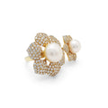 925 Sterling Silver Rhodium Plated Floral Ring with Pearls Side View