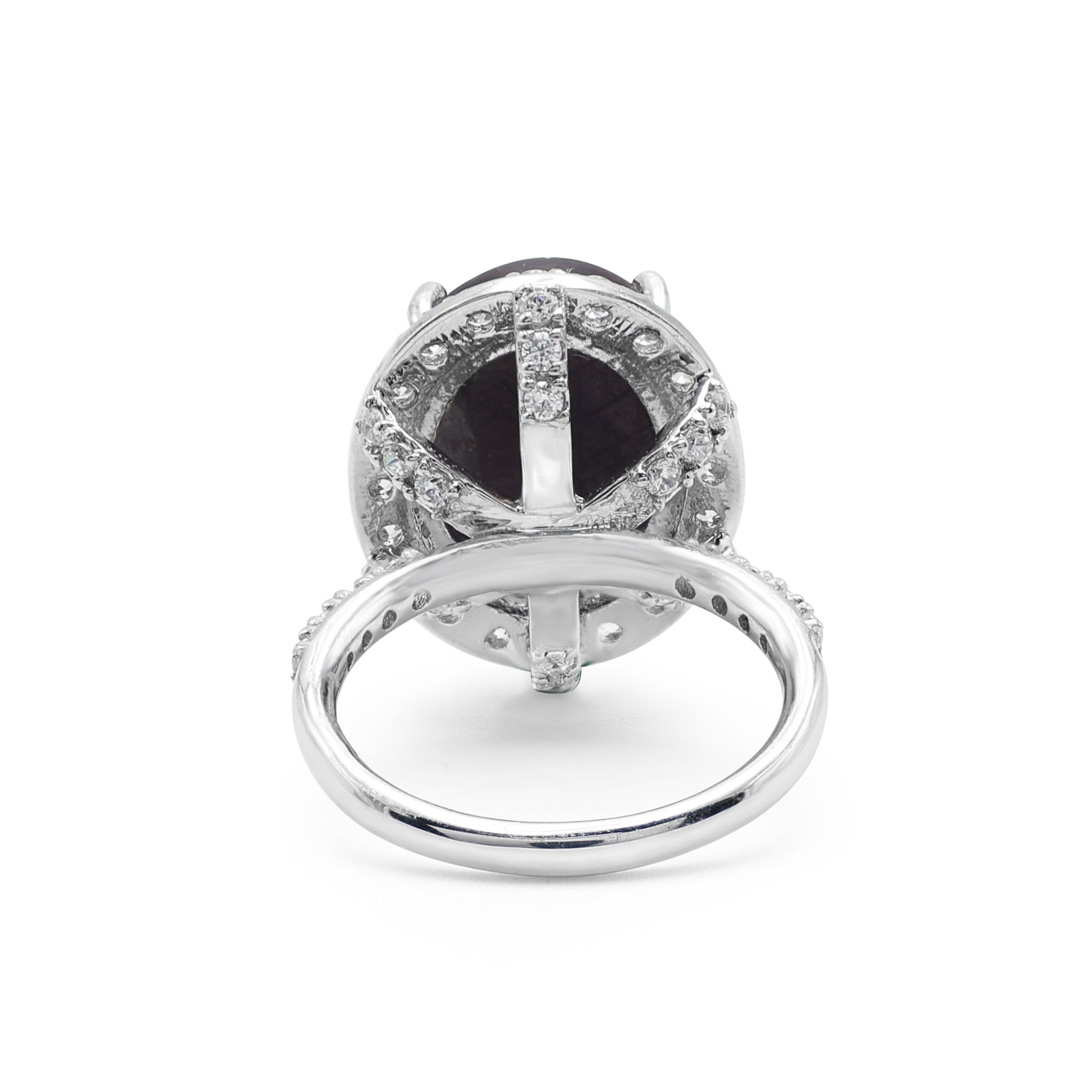 925 Sterling Silver Rhodium Plated Star Ruby Halo Ring La Joyeria Back View