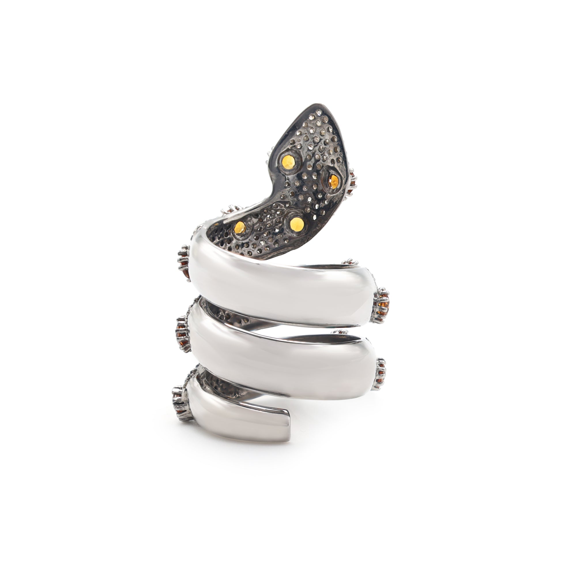 925 Sterling Silver Rhodium Plated Victorian Snake Ring Back View La Joyeria