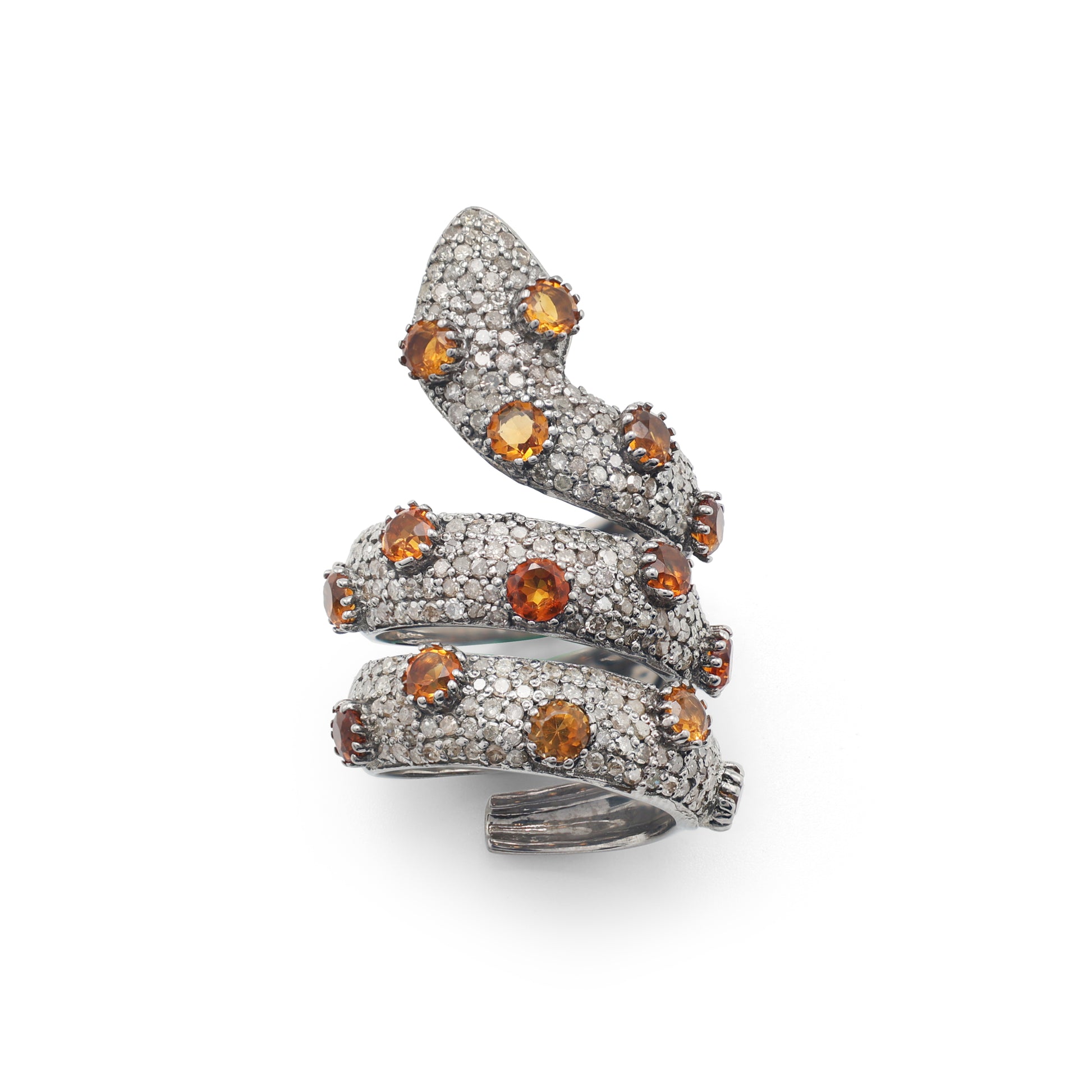 925 Sterling Silver Rhodium Plated Victorian Snake Ring Front View La Joyeria