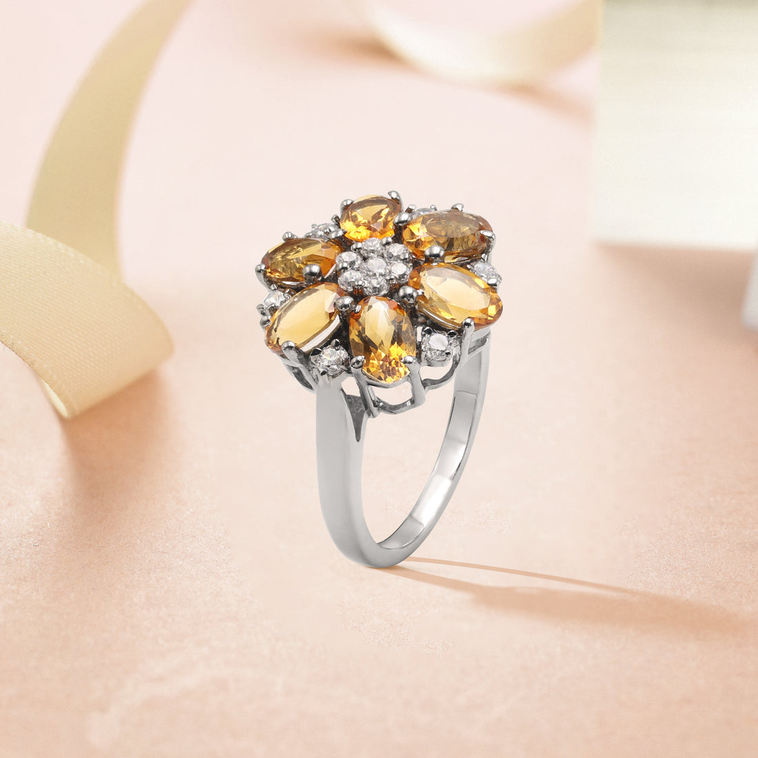 925 Sterling Silver Silken Petal Citrine Ring