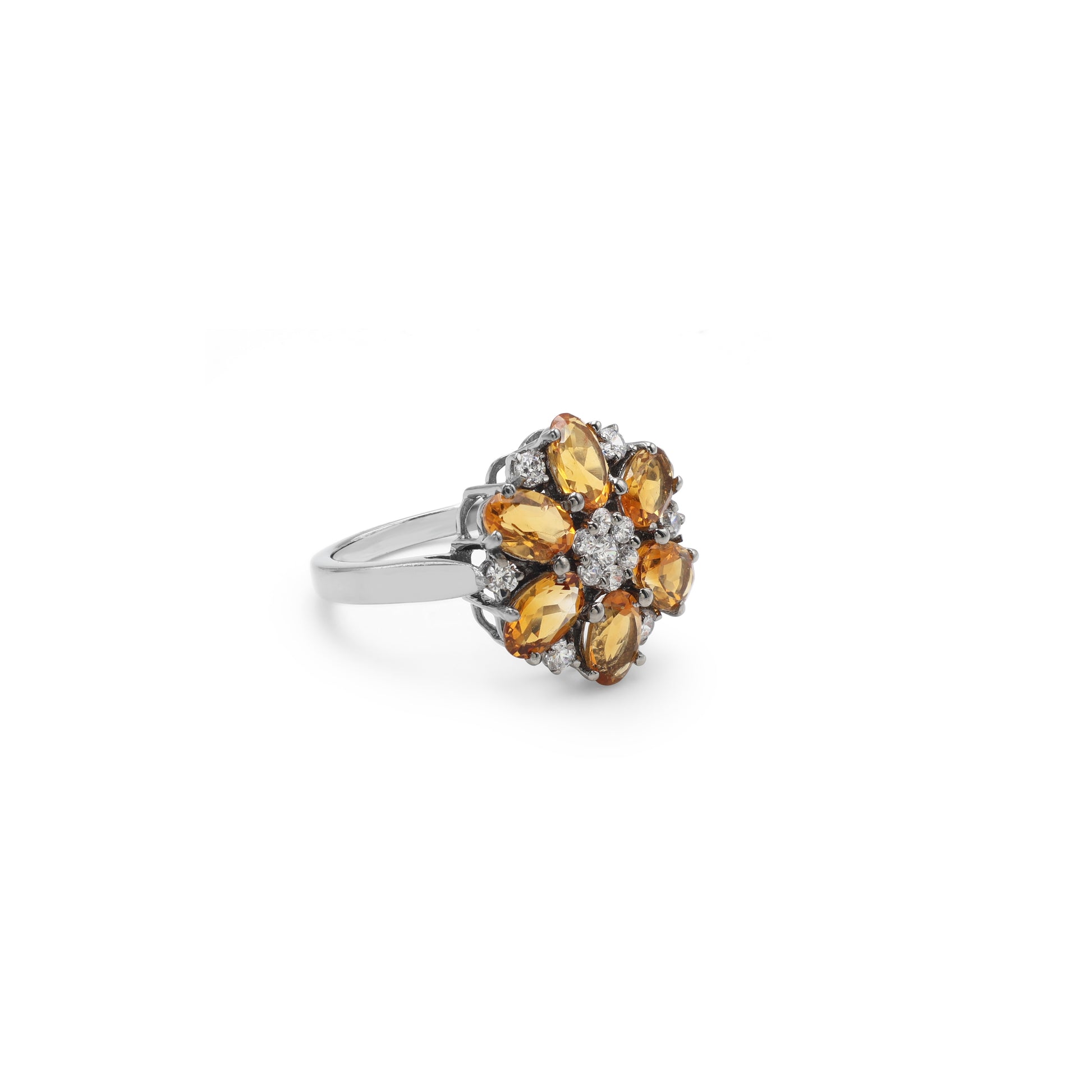 925 Sterling Silver Silken Petal Citrine Ring Side View