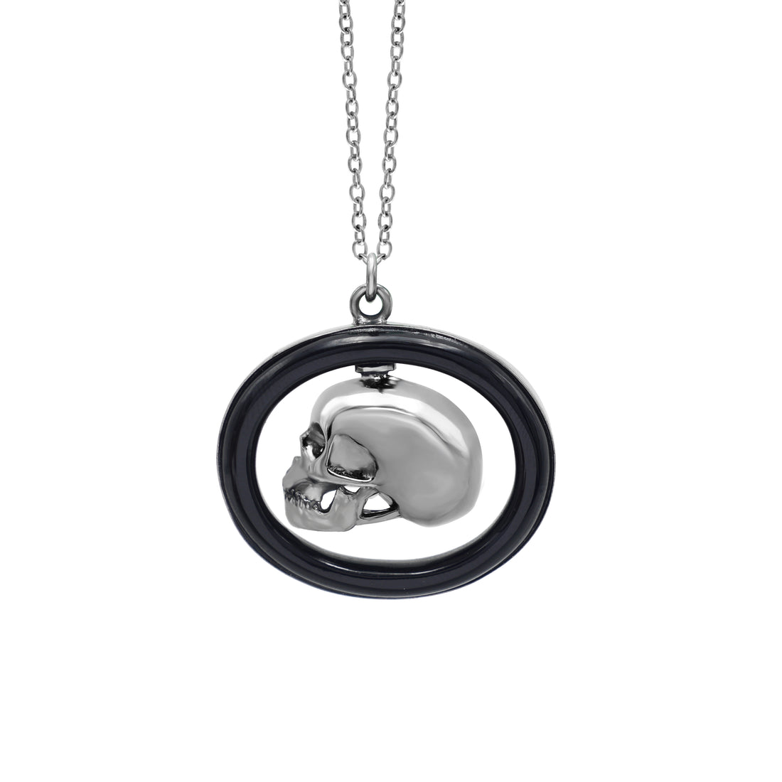 925 Sterling Silver Skull with Oval Black Onyx Pendant La Joyeria