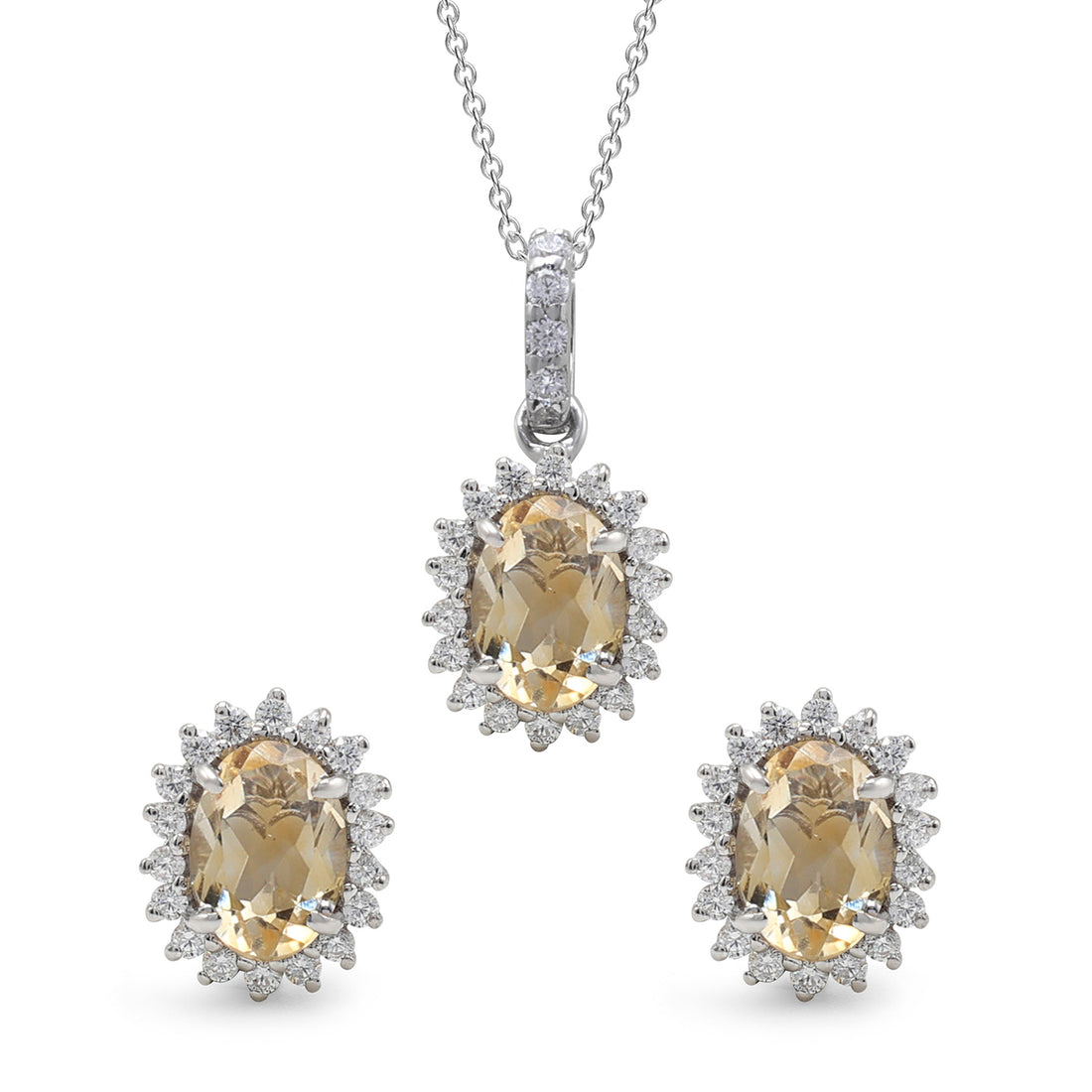 925 Sterling Silver Solar Citrine Pendant Set With Earring