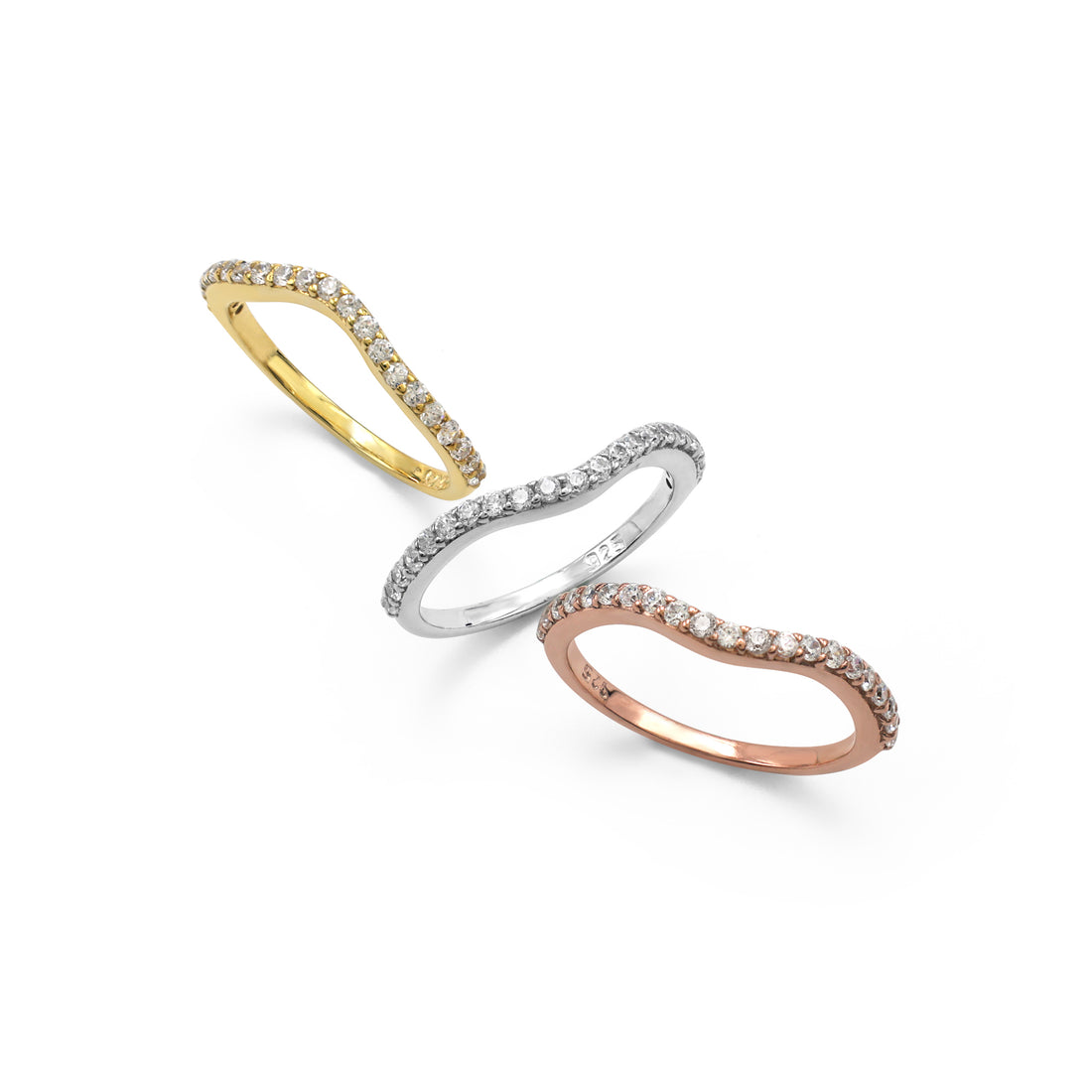 925 Sterling Silver Stack Rings - Cubic Zirconia Rings For Girls/Women