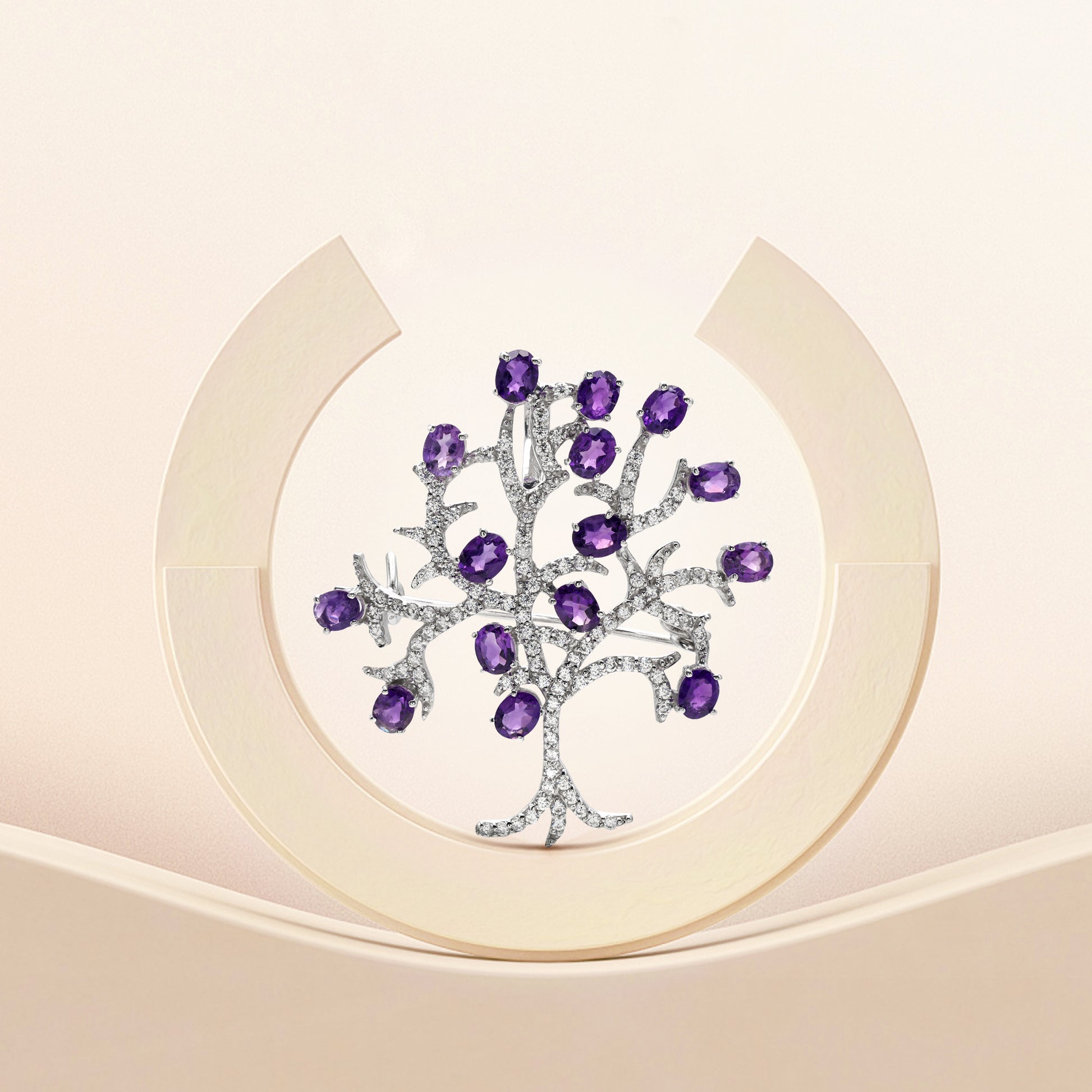 925 Sterling Silver Tree Amethyst Brooch 2