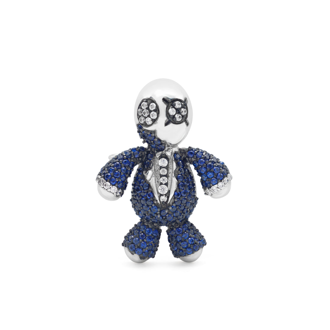 925 Sterling Silver Voodoo Iced Brooch | Cubic Zirconia & Lab-Grown Blue Stone