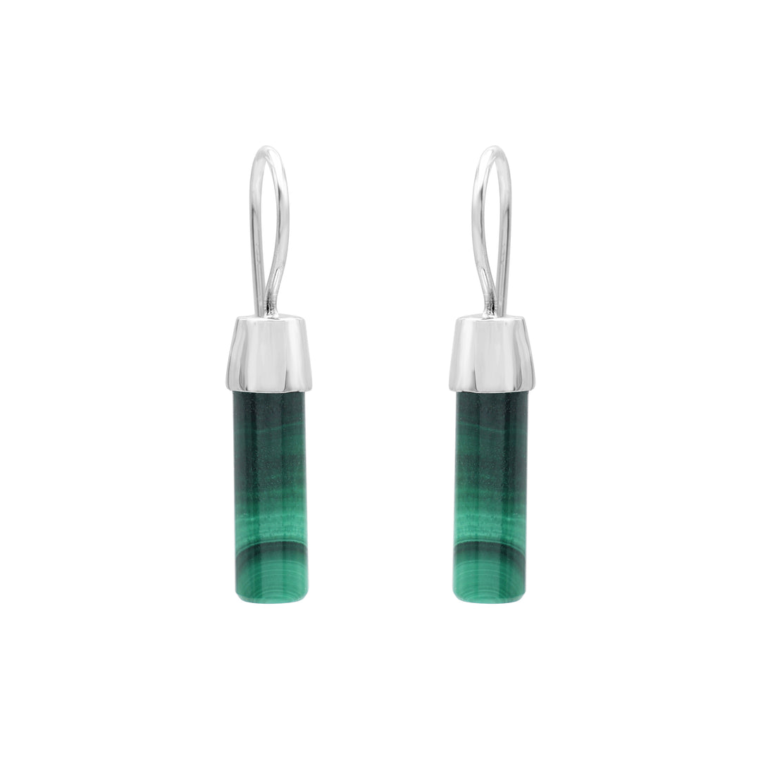 925 Sterling Silver White Gold Plated Malachite Earrings