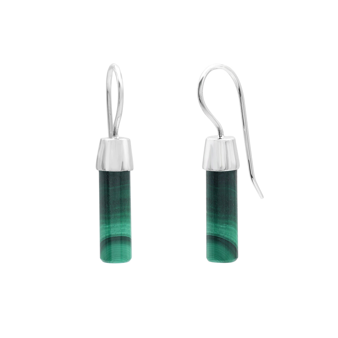 925 Sterling Silver White Gold Plated Malachite Earrings