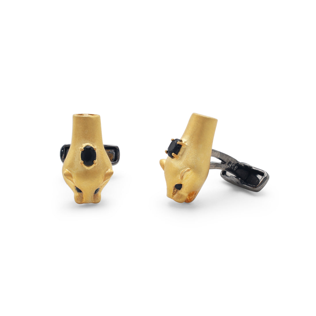 925 Sterling Silver Yellow Gold & Black Rhodium Plated Black Spinnel Cufflinks