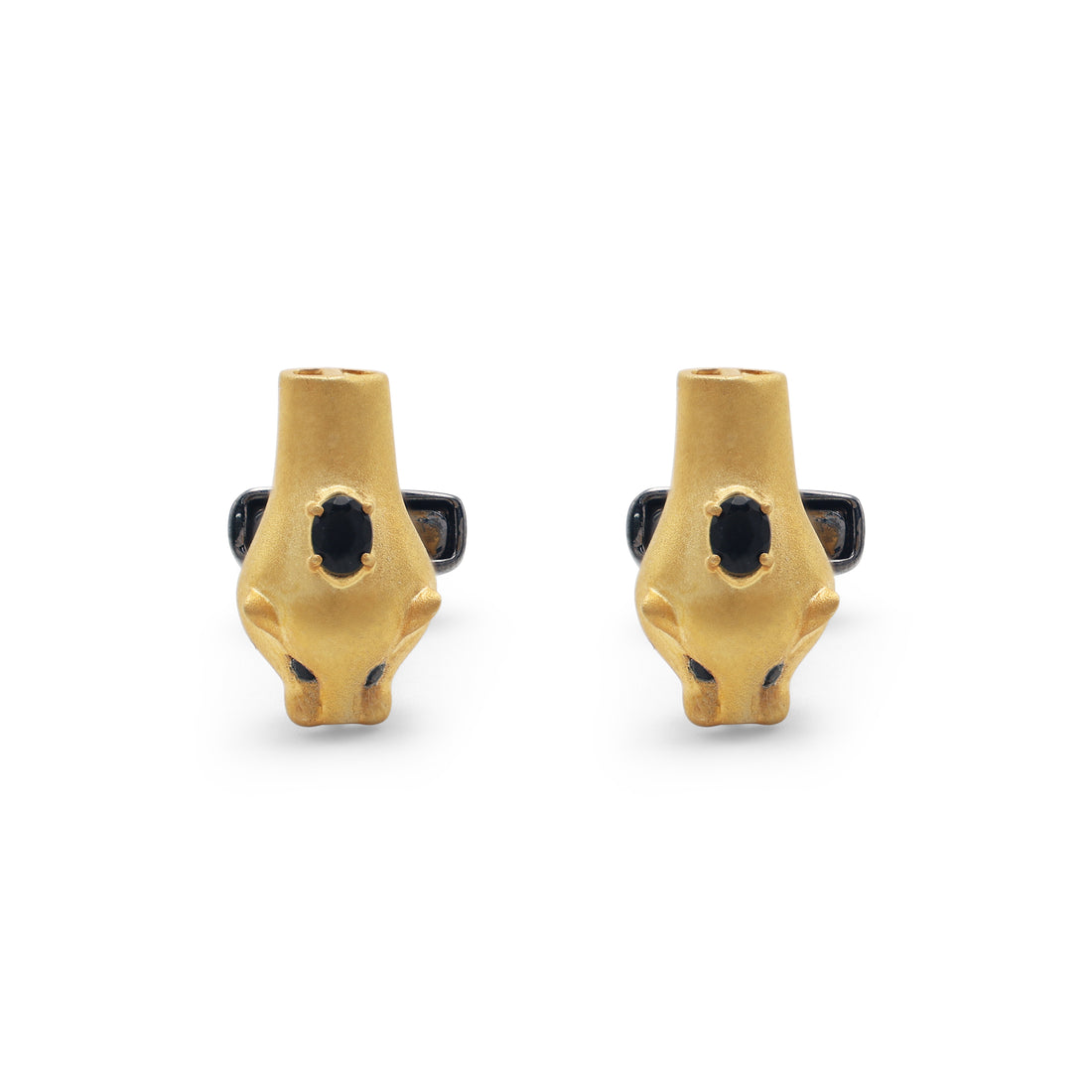 925 Sterling Silver Yellow Gold & Black Rhodium Plated Black Spinnel Cufflinks