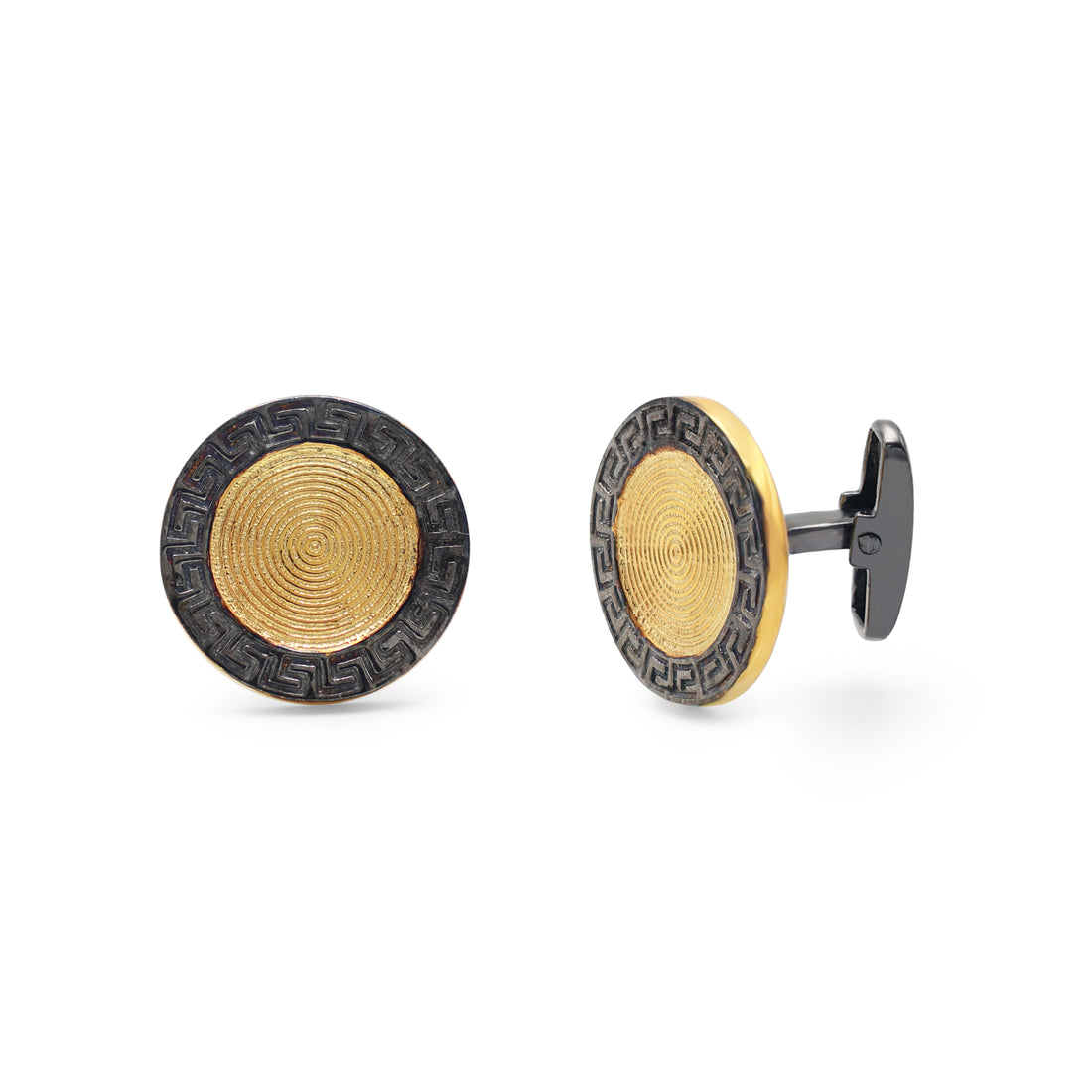 925 Sterling Silver Yellow Gold & Black Rhodium Plated Embossed Gleam Cufflinks