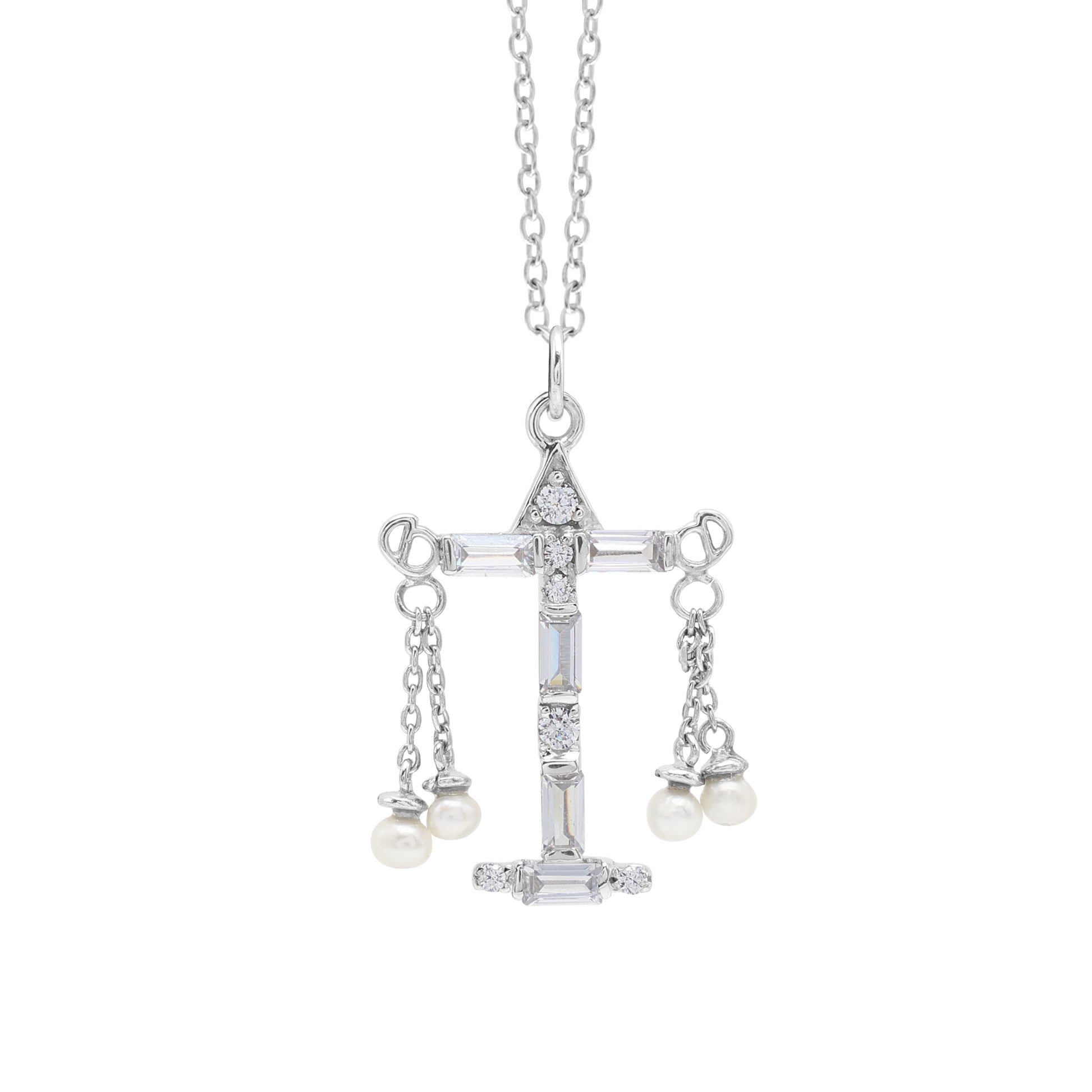 925 Sterling Silver Zodiac Sign Libra Pendant Diamond Necklace