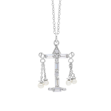 925 Sterling Silver Zodiac Sign Libra Pendant Diamond Necklace