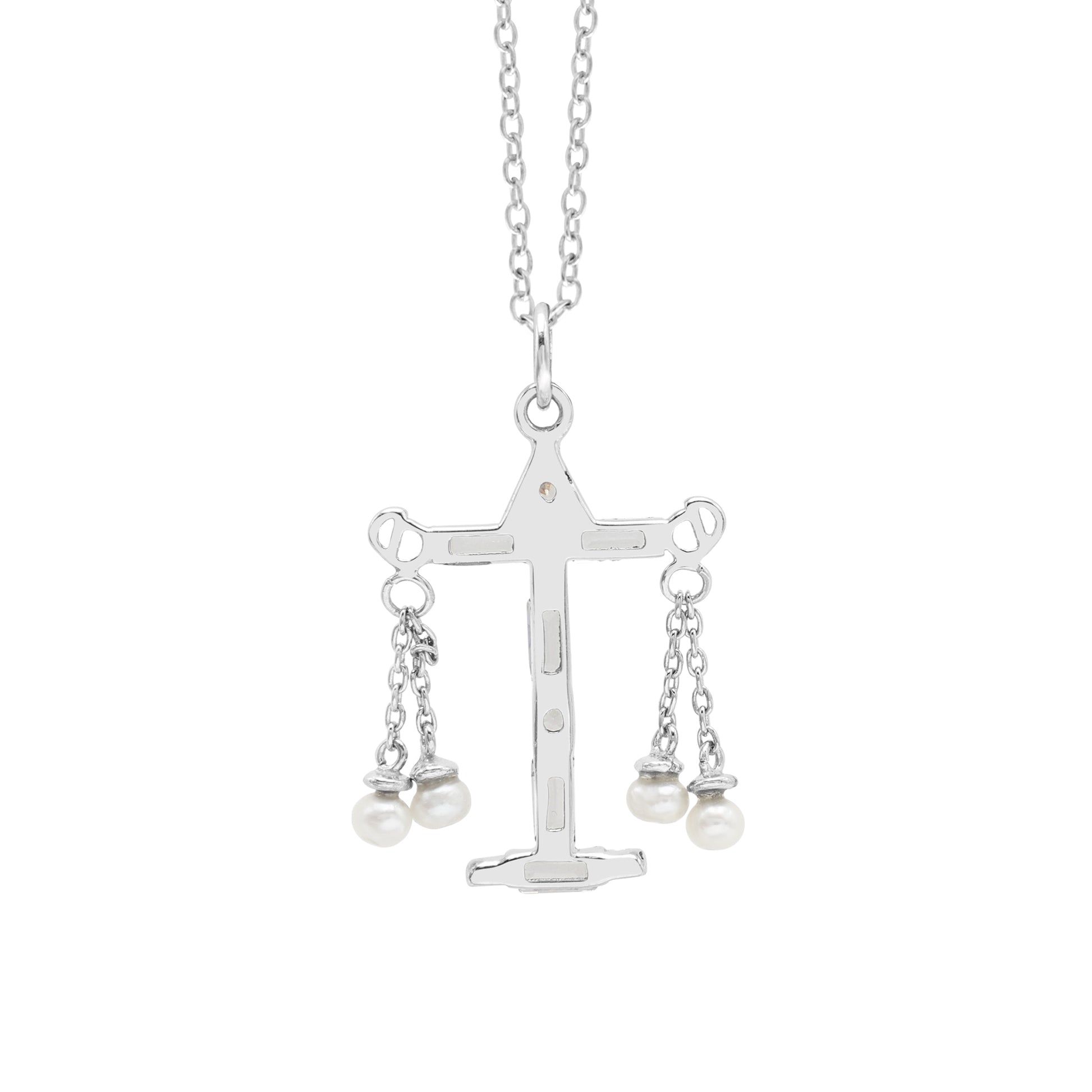 925 Sterling Silver Zodiac Sign Libra Pendant Diamond Necklace Back View