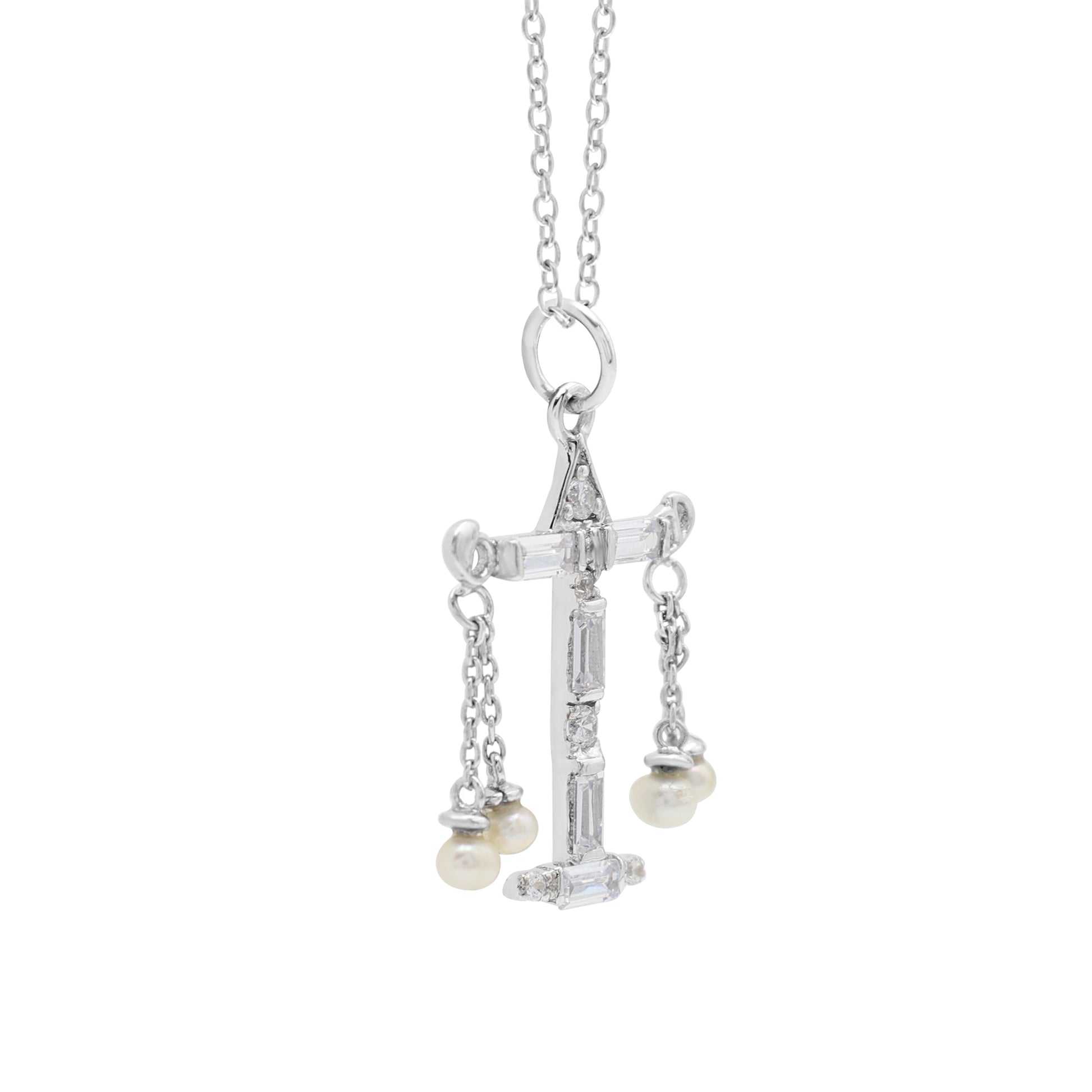 925 Sterling Silver Zodiac Sign Libra Pendant Diamond Necklace Side View