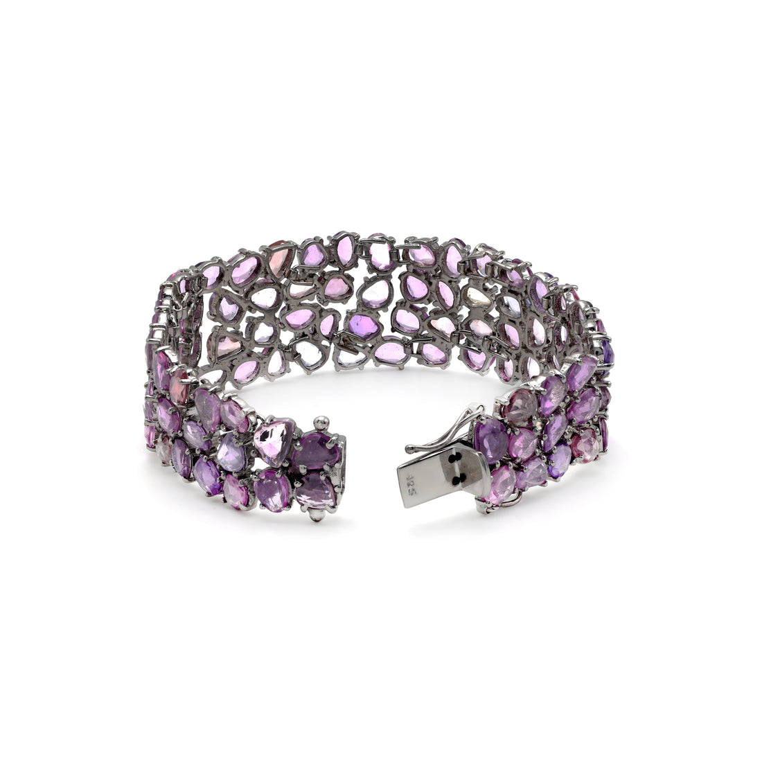 Black Rhodium plated 925 Silver Pink Sapphire Bracelet
