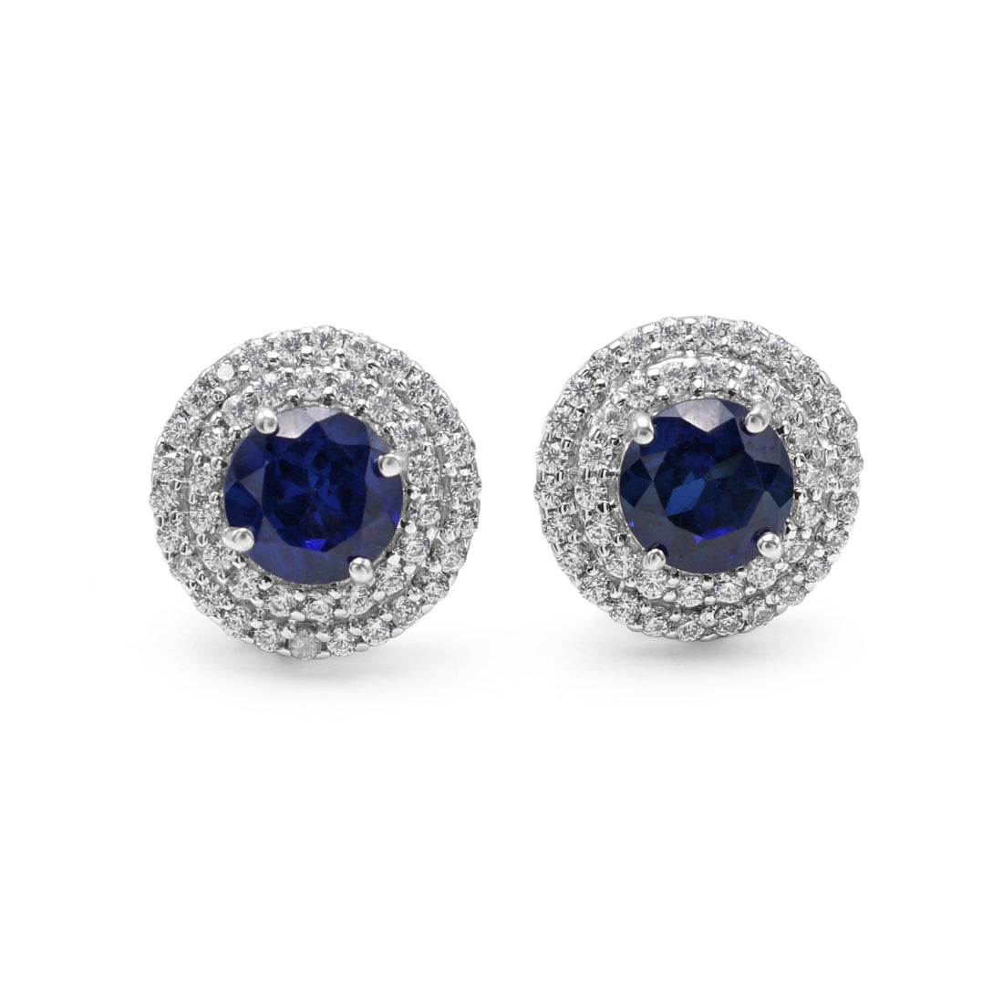 Cubic Zirconias Lab-Grown Blue Stone Stud Earrings