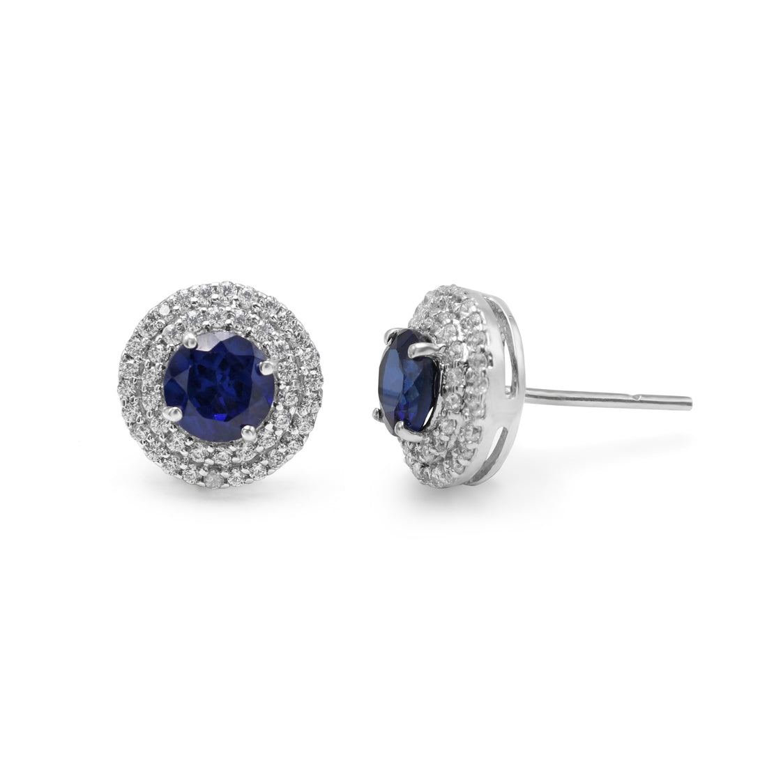 Cubic Zirconias Lab-Grown Blue Stone Stud Earrings