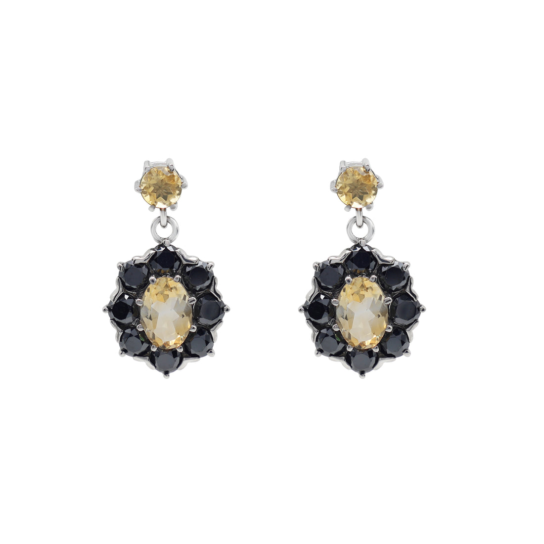 925 Sterling Silver Black Spinel & Citrine Stones Earrings