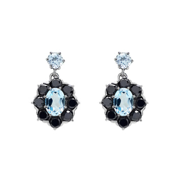 Blue Topaz & Black Spinel Earrings