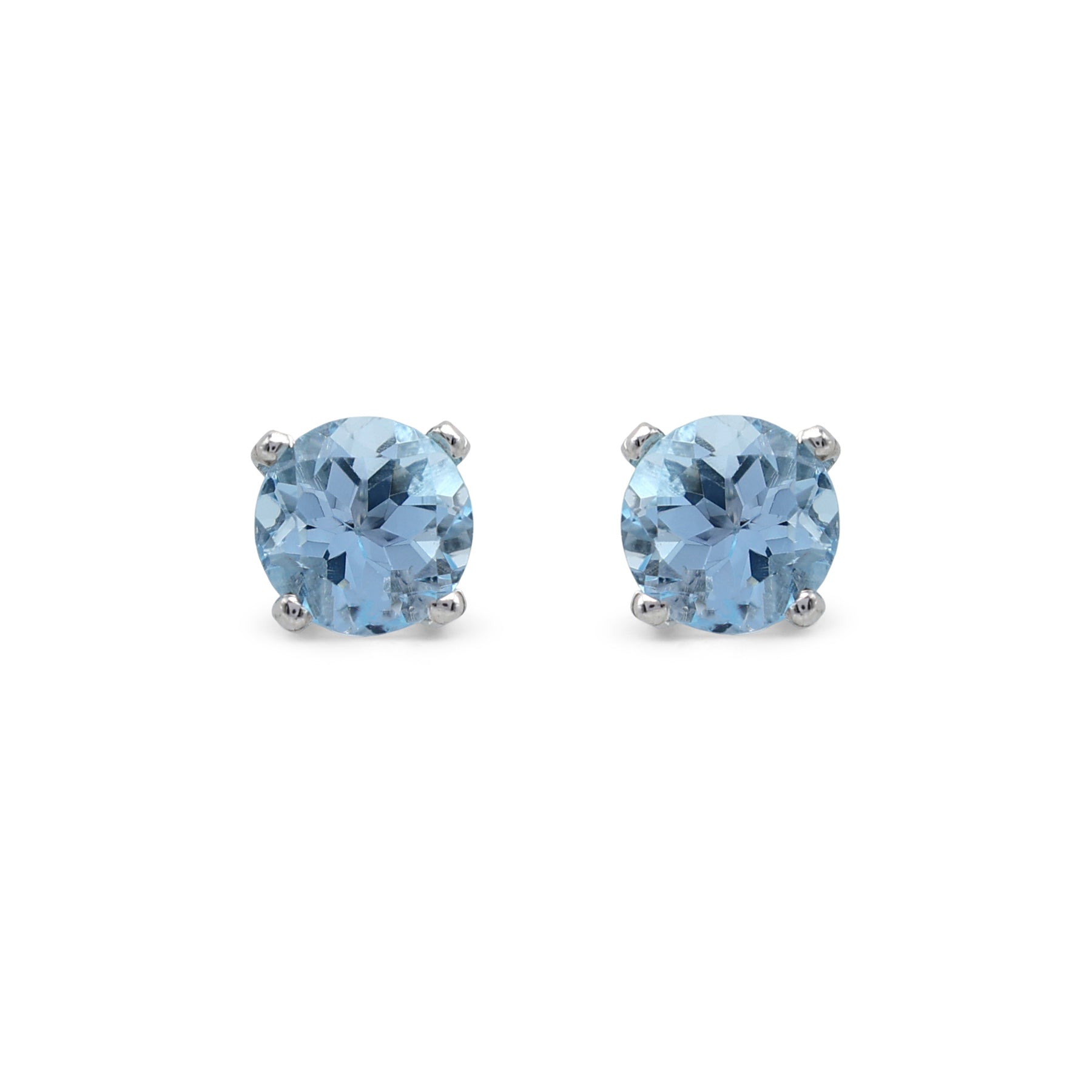 Classic Round Blue Topaz Solitaire Stud Earrings in 925 Sterling Silver