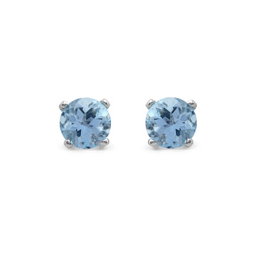 Classic Round Blue Topaz Solitaire Stud Earrings in 925 Sterling Silver