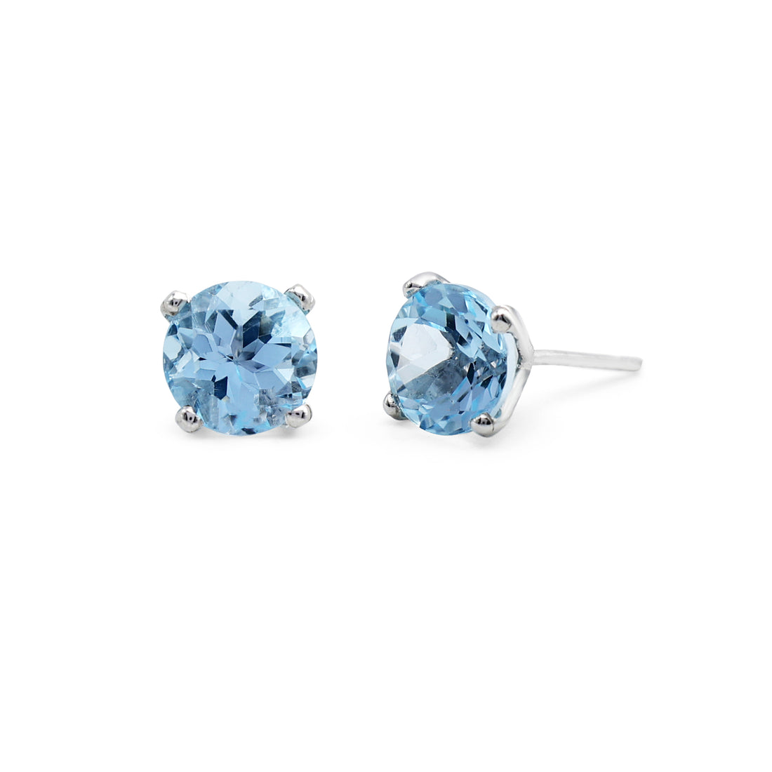 Classic Round Blue Topaz Solitaire Stud Earrings in 925 Sterling Silver