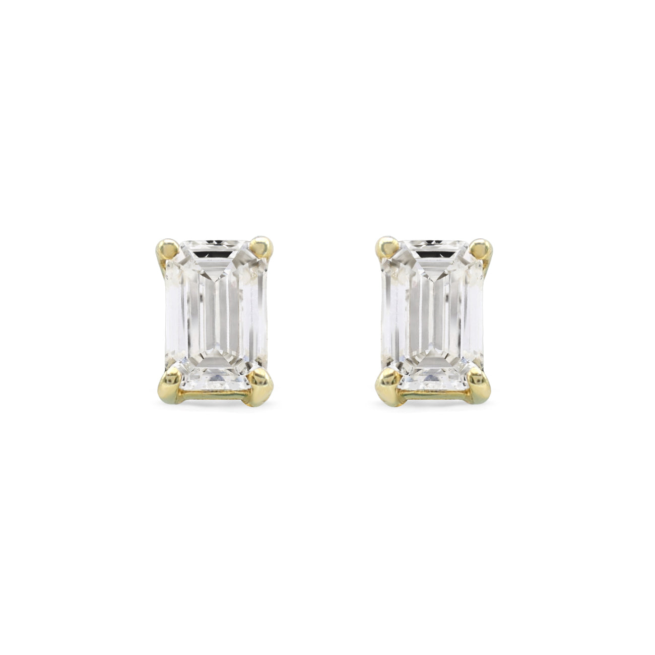 Emerald-Cut Moissanite Solitaire Stud Earrings in Gold Finish 925 Sterling Silver
