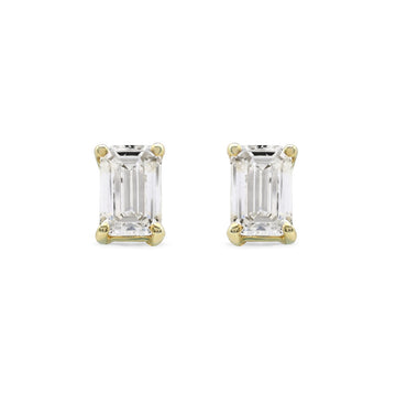 Emerald-Cut Moissanite Solitaire Stud Earrings in Gold Finish 925 Sterling Silver